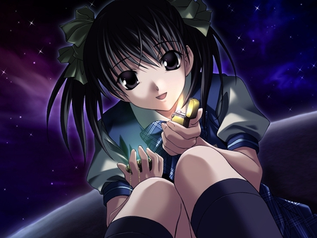 Sara Matsunaga - space, anime, original, black hair, cute girl, school girl, sara matsunaga, ever 17