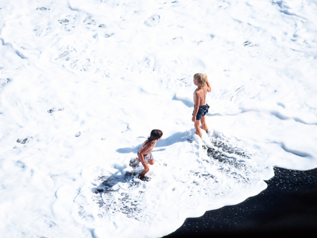 Playing in the Waves - nature, beach, waves, children, playing