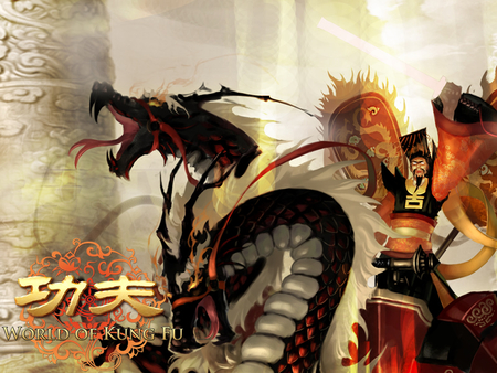 dragon with his master - kungfu, red, chinese, dragon