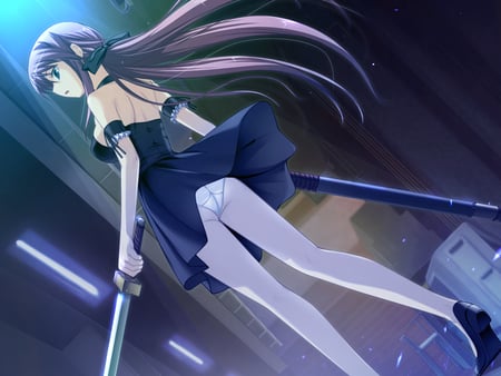 Soushinjutsu Rei - katana blade, night, long hair, original, anime warrior, yukirin, pretty girl, anime, soushinjutsu rei