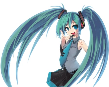 Hatsune Miku - tie, pretty, artistic, pink, uniform, headphones, nice, program, beauty, virtual, cg, white, gray, cute, aqua eyes, song, outfit, vocaloid, anime, blue, twintail, hatsune miku, microphone, music, aqua, art, idol, anime girl, skirt, beautiful, singer, girl, blush, cool, black, miku, awesome, diva, digital, aqua hair, hatsune, vocaloids, headset, thighhihs