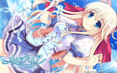 Fiorelia Inbrulia - clouds, anime, water, girl, blonde hair, beauty, long hair, mercuria, sky, fiorelia inbrulia, blue eyes