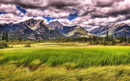 BEAUTIFUL LANDSCAPE - white, sky, colourful image, mountain, clouds, grass