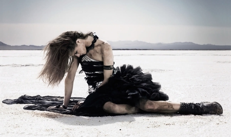 Alone - black, model, desert, female, woman, dress