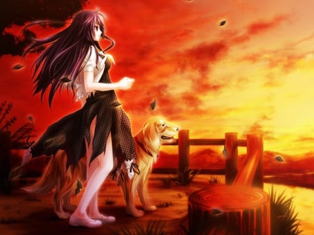 Cthulhu - anime, anime girl, original, cthulhu, pretty girl, black dress, dog, long hair