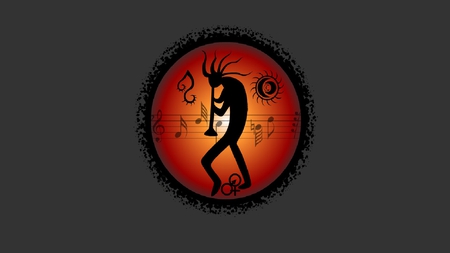 Kokopelli - flute, orange, black, kokopelli, gray