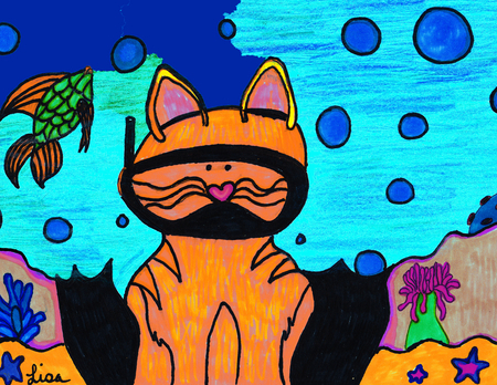 Scubba Kitty - cat, cute, abstract, colorful