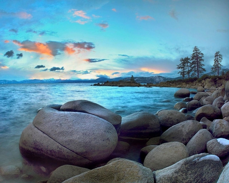 Hidden Beach Nevada - sand, ocean, trees, rocks