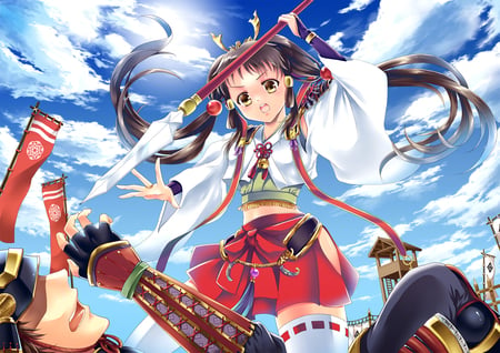 Anime - sky, clouds, samurai, weapon, anime, sword