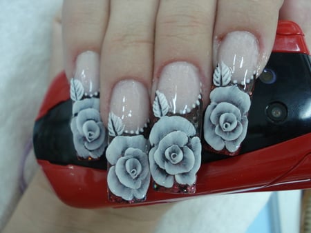 nail - white, nail, black, flower