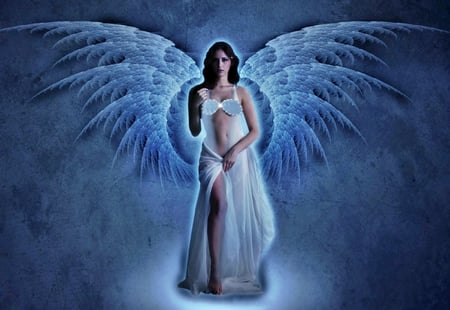 BlueAngel - angel, blue, photoshop, wings, fantasy