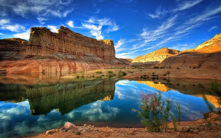 Canyon Reflection - clouds, colorful, nature, beautiful, lake, reflection, sky, canyon