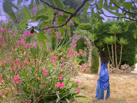 Paradiso - garden, girl, blue, paradise