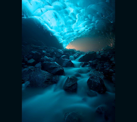 Moody river - river, blue, cliffs, light, rocks, sky