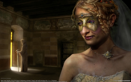 Alteri Vivas Oportet - woman, lady, mask, female, bartlomiej jurkowski, fantasy, cg, hd, art, blonde