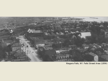 Niagara Falls, NY: Falls Street Area (1896) - falls street, architecture, black and white, niagara falls, 1800s