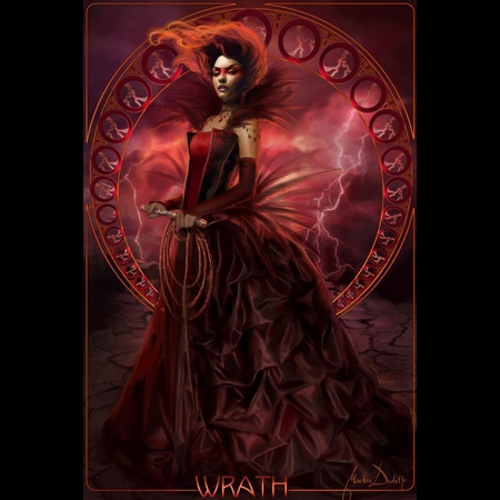 Wrath - pretty, female, the seven deadly sins, make up, dress, girl, eye, beauty, wrath, hair, cg, fantasy, face