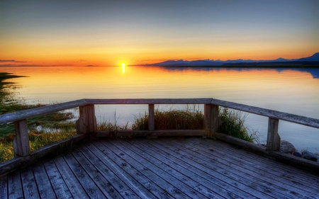 One Day in The Sunset - sunset, view, landscape, lake, day, tree, sun, sky