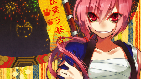 Nekomura Iroha - neko, vocaloid, eyes, long, pink, hair, iroha, red, fireworks, nekomura