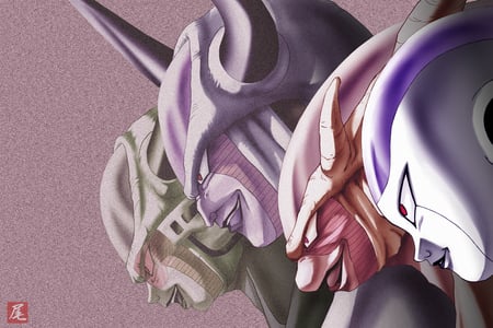 Transformations of Frieza - anime, dragonballz, purple background, frieza, heads, dbz, transformations, red eyes, horns, dragonball, freiza, dragonball kai, games, faces, dragonballz kai, freeza