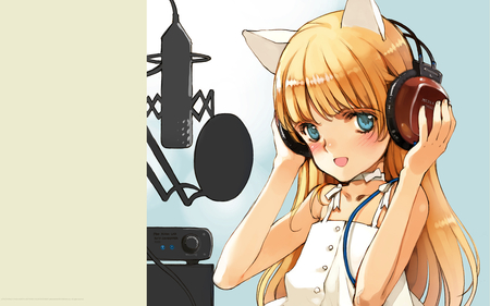 Singing - girl, mic, headphones, singing, anime