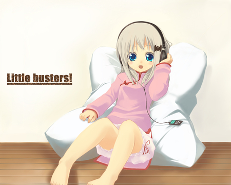 She likes her music - buster, headphones, little busters, pillow, music, girl