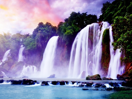 Splendid Waterfall - sky, waterfall, colourful, splendid