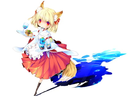 Sakurano Miya - turtle, anime, animal ears, girl, tagme, cool, tail, red eyes, white, animal, sakurano miya, cute, fish, miko