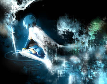 Broken - anime, blue, miki sayaka, dress, girl, sword, cool, mahou shoujo madoka magica, weapon