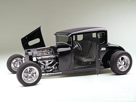 5 Window - ford, black, 1929, hot rod