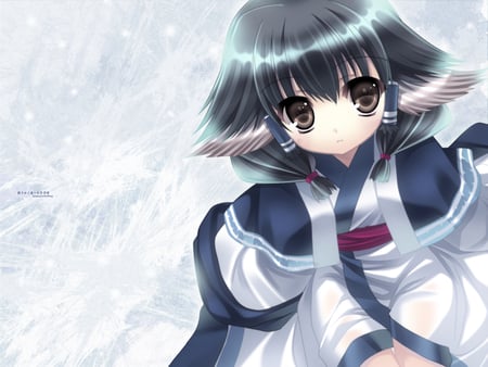 Aruruu - short hair, kimono, female, anime, girl, blue, aruruu