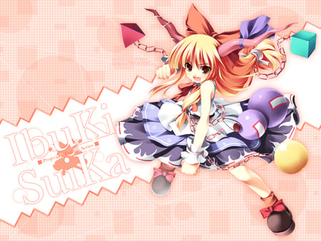 Ibuki Suika - anime, dress, girl, ribbon, blonde, ibuki suika, bow, flower