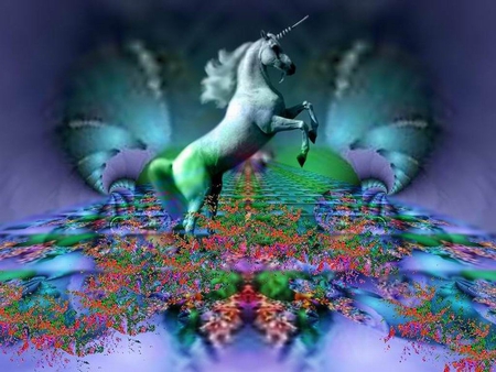 Unicorn in rainbow - fantasy, rainbow, unicorn, animals, others