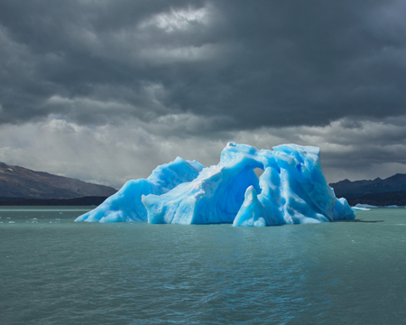 Iceberg - ice, sky, lake, chile, water, argentina, cloudy, grey, clouds