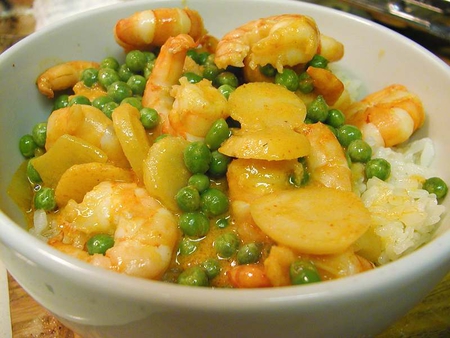 SHRIMP with PEAS & RICE - rice, photograph, abstract, food, peas, shrimp