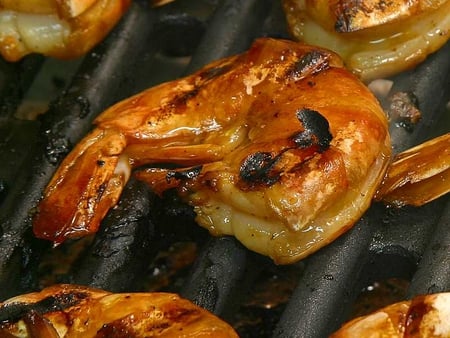 JUMBO GRILLED SHRIMP - abstract, shrimp, food, grilled, photograph