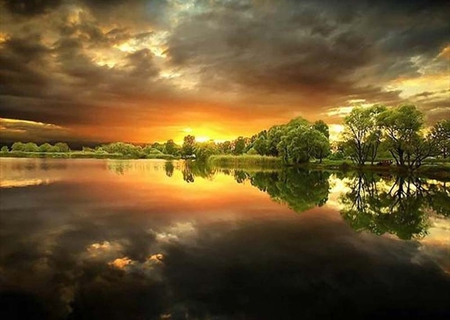 Sunset - nature, lake, sunset, beautiful