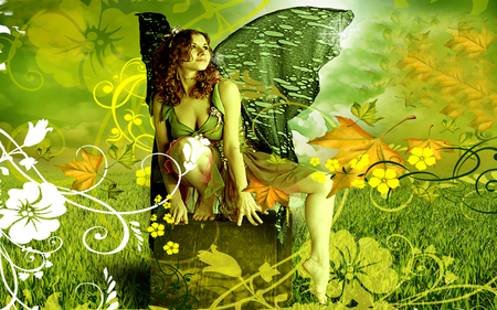 green fairy - green, fairy, fantasy, forest