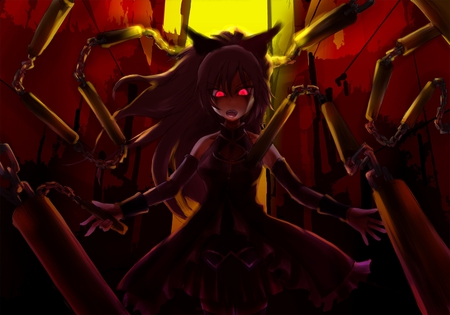 Get lost - blood, anime, dress, girl, cool, mahou shoujo madoka magica, chains, sakura kyouko, spear, weapon