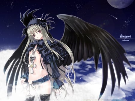 Shikigami - pretty, anime, 2011, angel, new, wall, black wings