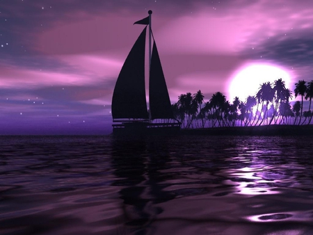 Purple Sailing - moon, feeling, sailing, purple, sea, ocean