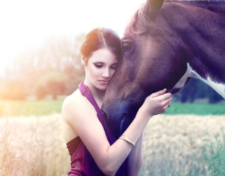 Touching - woman, love, people, horse, animal, friend, touching