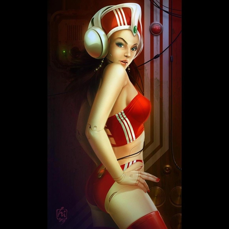 Ultimate DJ - beauty, sexy, girl, headphone, hot, toy, music, fantasy, red, dress