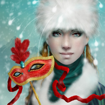 Winter Masque - pretty, winter, masque, girl, snow, beauty, eye, face