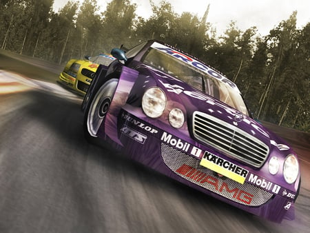 mercedes race car - trees, touring car, race track, race