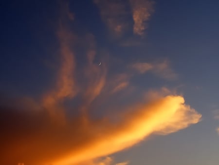 crescent moon sky - moon, sky, crescent, clouds