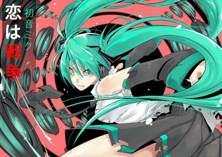 Hatsune Miku - female, hair, eyes, japanese, white, hatsune, vocaloid, red, green, miku