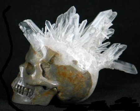 DRUSE QUARTZ ROCK CRYSTAL SKULL - skull, crystal, rock, head