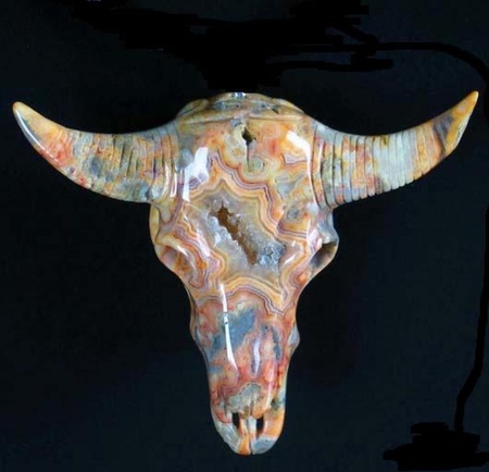 CRAZY LACE AGATE BULL SKULL - skull, cool, rock, bull, head