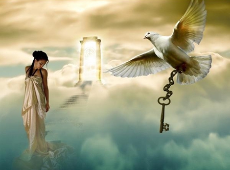 ღ Cheia Raiului ღ - heaven, key, cheia, woman, dove, rai